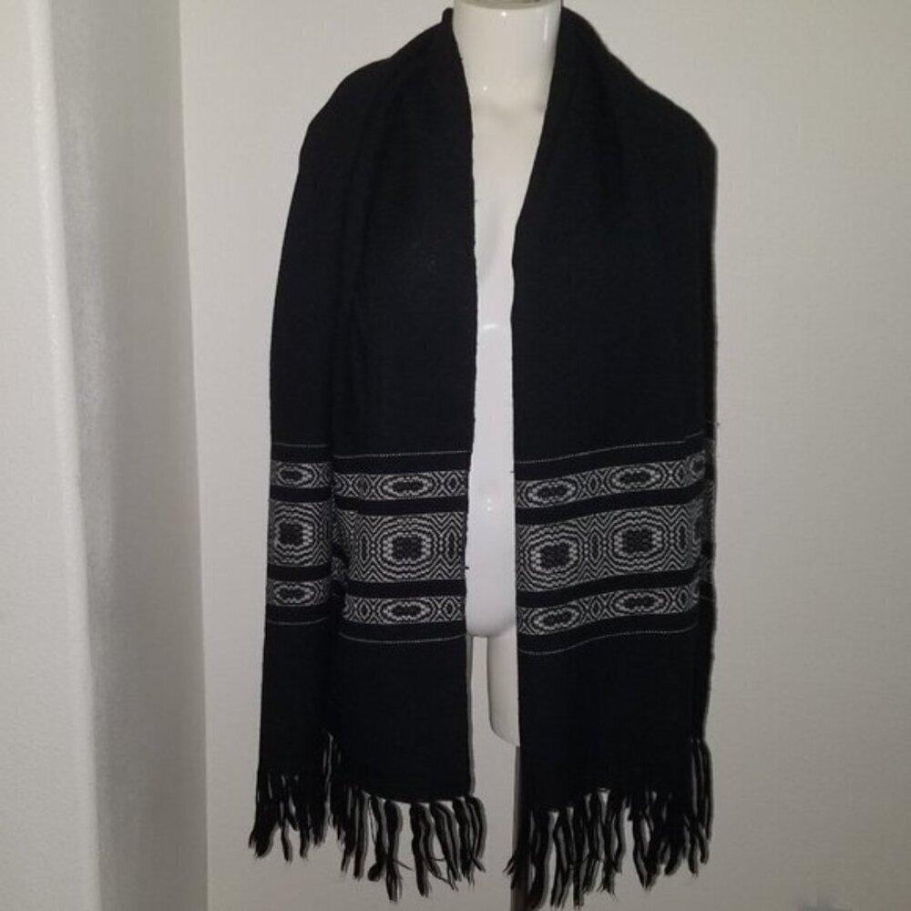 VTG Black Scarf Off-White Design Fringe (purchased in Ecuador in 1960s)